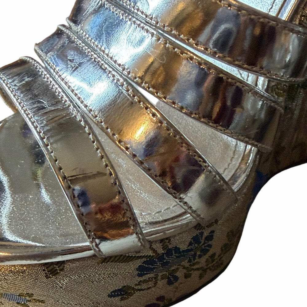 Prada Metallic Silver Jacquard Wedge Sandals | EUC | Sz 38 / 8US - Picture 6 of 7
